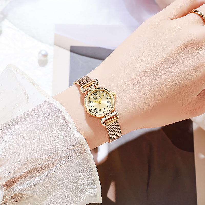 Fashion Simple Vintage Women Quartz Watch Roman Small Dial Elegant Ladies Wristwatch Classic Steel Mesh Band Watches Reloj Mujer