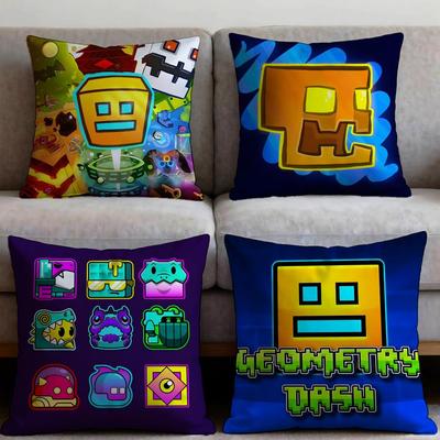 Cartoon G-Geometry Dash Game Cushion Cover Premium Comfort Reversible Pillow Cove -Two In One Design for Any Room & Car Interior