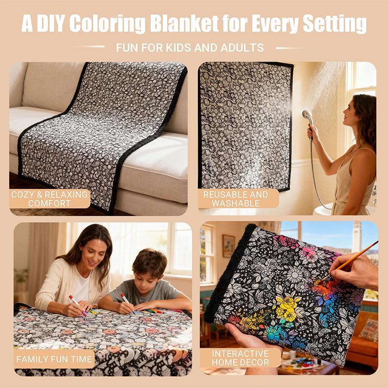 Diy Coloring Blanket, Washable Color Your Own Fleece Throw Blanket For Kids And Adults Soft Cozy Art Project