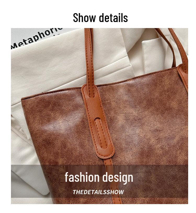 2024 Y2K Retro Women's Large Capacity Oil Leather Tote Shoulder Bag