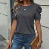 Summer Casual Puff Short Sleeve Women T-shirt O Neck Simple Office Ladies Fashion Elegant Women's Top Solid Color Basic Simple Shirt