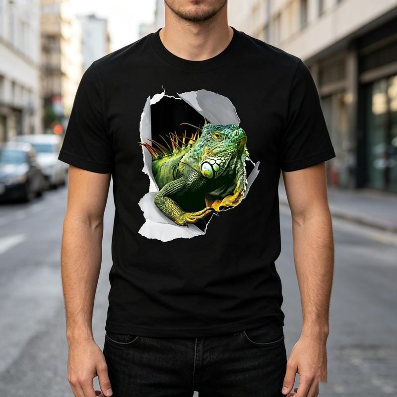 Iguana Rip Graphic T Shirt Lizard Reptile Breakthrough Print Unisexs 100 Cotton Crew Neck Top Oversized T Shirt Harajuku