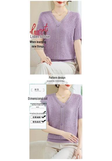 Summer 2026 Stylish Knit T-Shirt for Middle-aged and Elderly Women