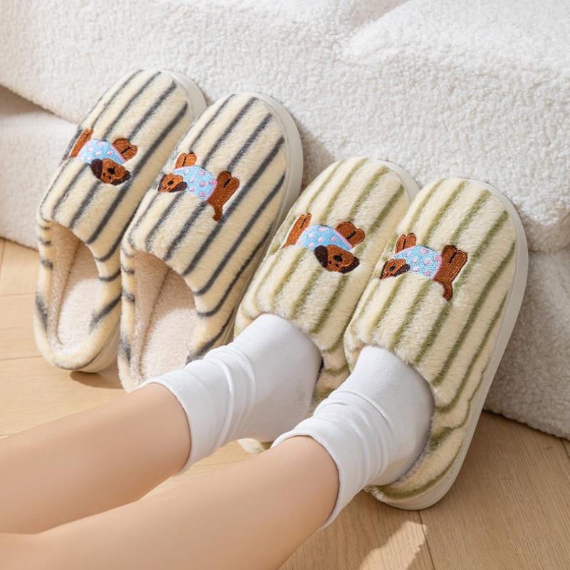 Fashion Women Indoor Cotton Slippers Cute Cartoon Dog Winter Warm Shoes Woman Men Home Slipper Anti-slip Couples House Floor Slides