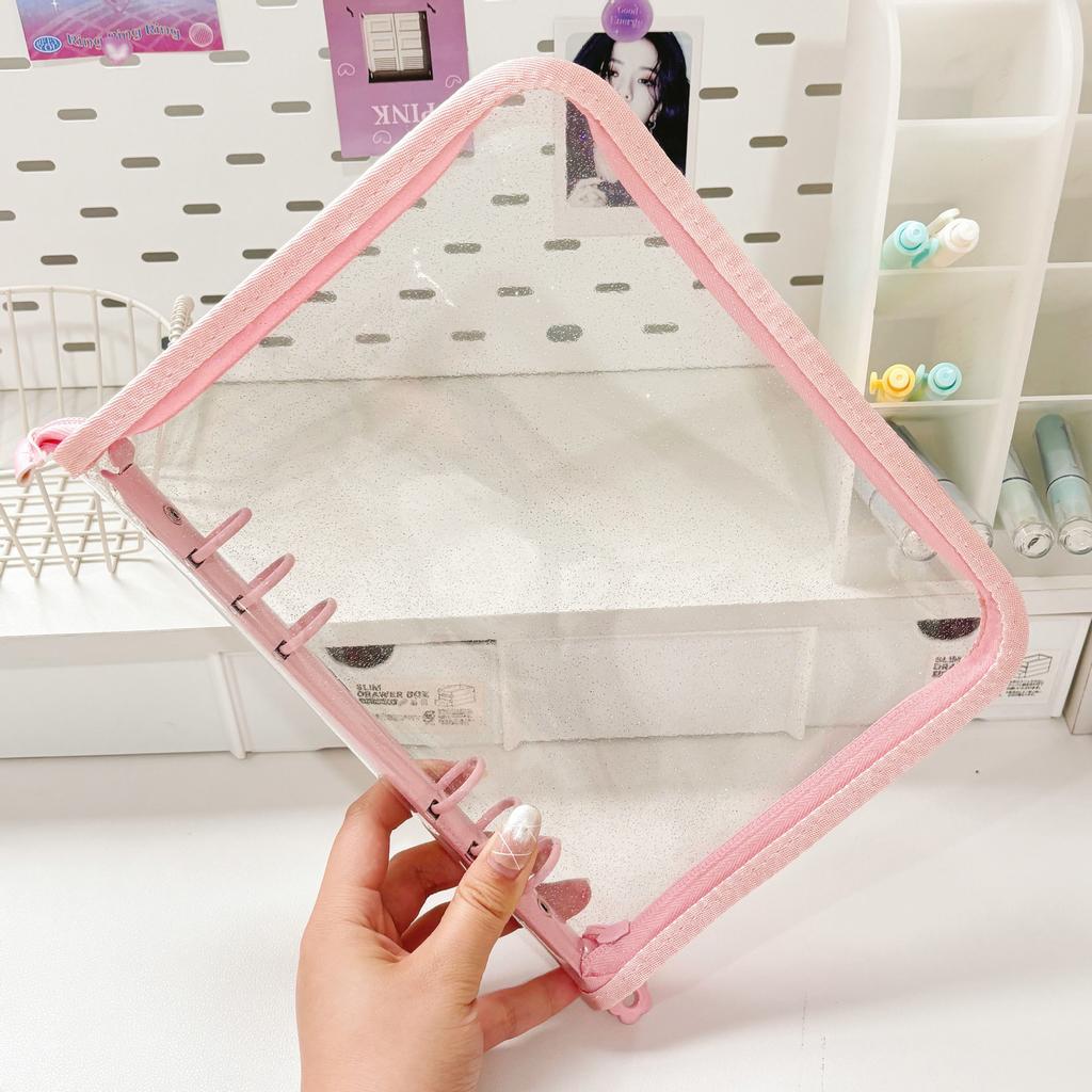A5 Cute Ins Sparkling Blingbling Binder Pocards Transparent Zipper Po Album Card Holder Book Girl Hand Account Book Cover