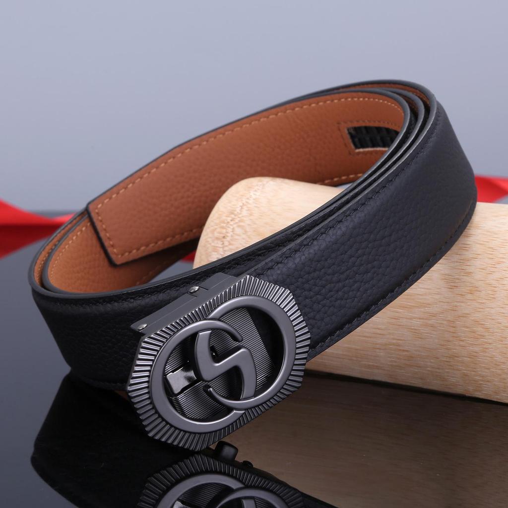 Men's Double-Sided Genuine Leather Belt with Automatic Buckle - Casual, Versatile Waistband