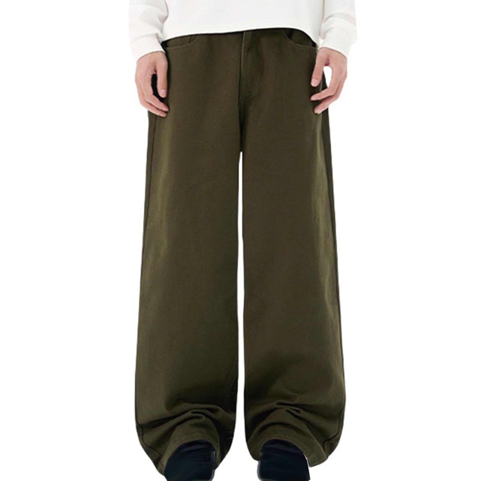 

Мужские джинсы прямого кроя, мешковатые, легкие, с широкими штанинами, джинсовые брюки, повседневная мода, винтажные джинсы-клеш для мужчин L армия зеленый