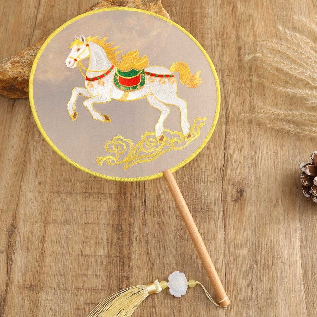 Double-Sided Embroidery Fan Colorful Silk Round Fan Classical Hand Fan Embroidered For Ceremonial Events Cultural Activities