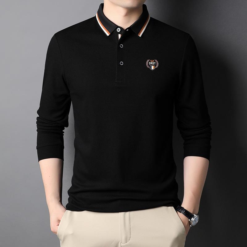 Spring and Autumn New Men's Clothing for Young and Middle-aged Men Long-sleeved T-shirts Korean Version Solid Color Casual Long-sleeved POLO Shirts