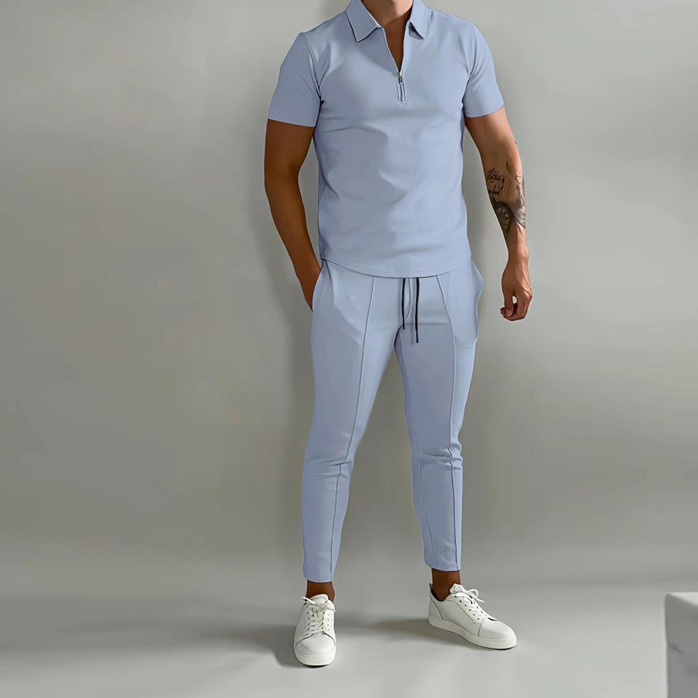 Spring and Summer Mens Sets Lapel Short-Sleeved Polo Shirt Sports Pants 2-Piece Suits for Men