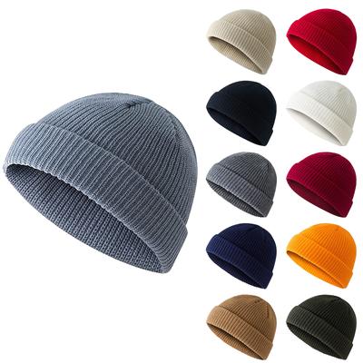 Wintertrend Einfarbiger Woll-Hip-Hop-Strickpullover Melonenrind-Mütze Hip-Hop-Strickmütze gegen Kälte