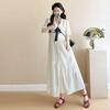 French Academy Style White Doll Collar Maternity Dress - Loose, Slimming, Age-Reducing, Long, Summer 2026