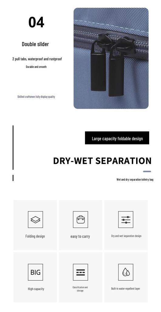 Men's Foldable Waterproof Toiletry Travel Bag with Dry-Wet Separation