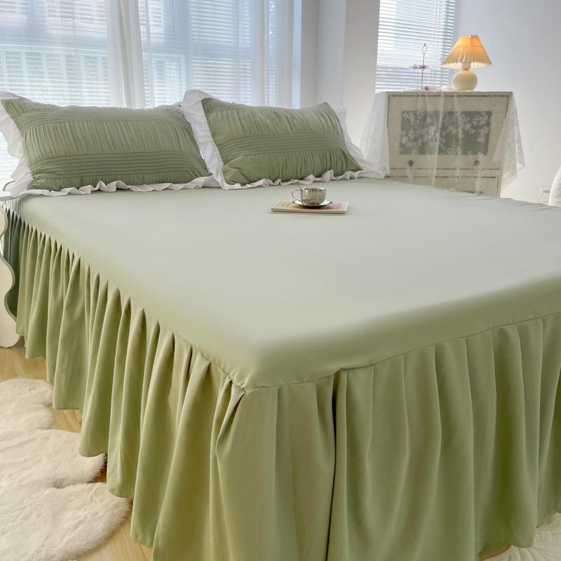 1pc Solid Color Bed Skirt Wtih Lace All Around All-seasons Bed Cover with Ruffles Queen/King Roupa De cama(Without Pillowcase)