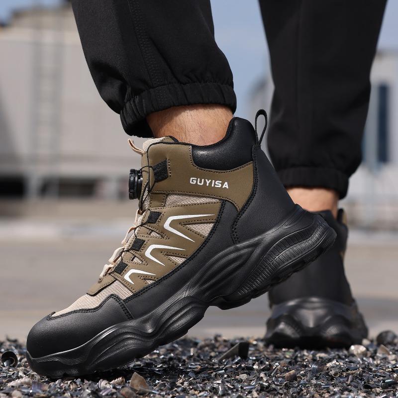 Men's High-Top Rotating Buckle Work Safety Shoes Oil-Resistant Anti-Smash Anti-Puncture Durable.