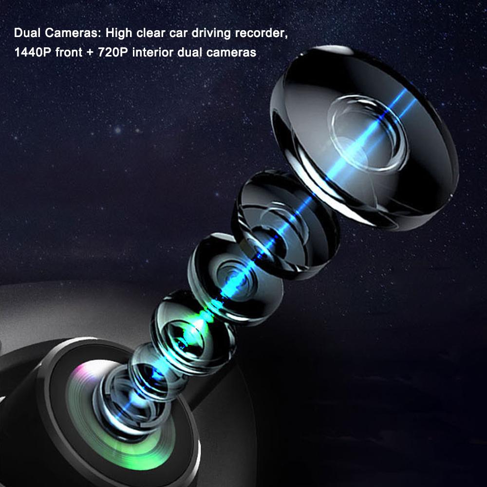 1440P DVR Dash Camera Front & Inside Dual Camera Car Dashcam 3.5 Inch IPS Screen Driving Recorder