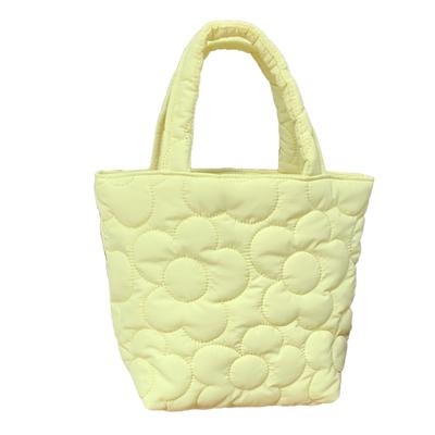 Flower Pattern Tote Bag Women Polyester Cute Elegant Handbag for Lunch Box Feeding Bottle Snack White