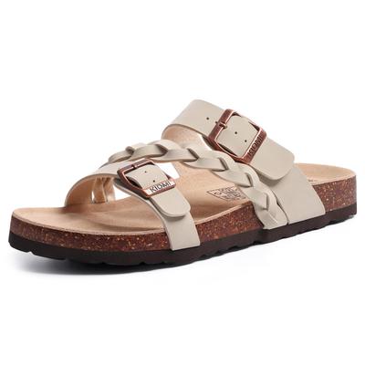 Fashion Shevalues Brand Women's Cork Slippers With Arch Support Women Cork Footbed Sandals Slip-On Slide Slippers With Adjustable Buckle