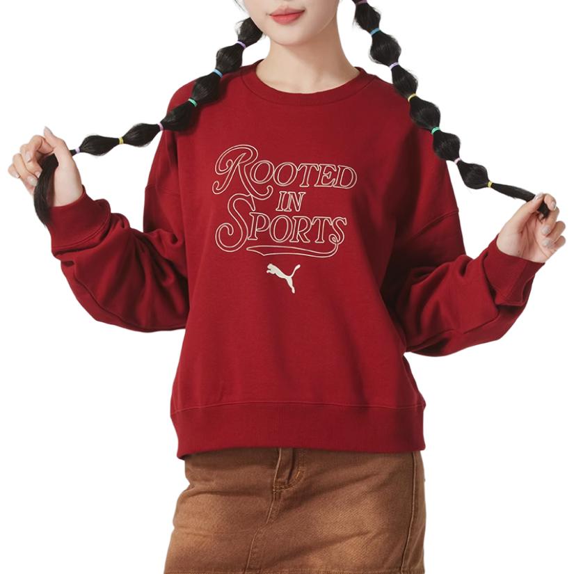 Puma Sports Lifestyle Kollektion FW24 Buchstaben Logo Print Bequemes Lässiges Vielseitiges Sweatshirt Damen Sweatshirt Rot 630952-13