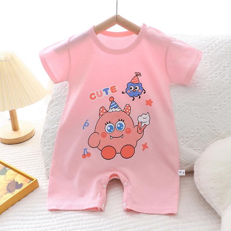 2026 Summer Kids O-Neck Short Sleeve Pajama-Rompers Baby Spring Short Crawling Clothes Cartoon Cotton Jumpsuit for Girl Boy