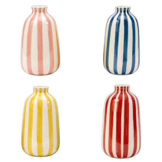 Ornamenti in Ceramica a Forma di Vaso Rotondo Compatto con Strisce Fresche Multicolore Vaso da Libreria per Fiori Decorazione da Tavolo