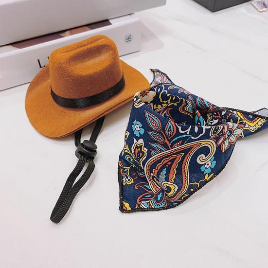 Pet Cowboy Hat Mini Pet Cosplay Cap Dress-up Bandana Scarf Halloween Costume Accessories for Small Medium Dogs Cats Party Decoration