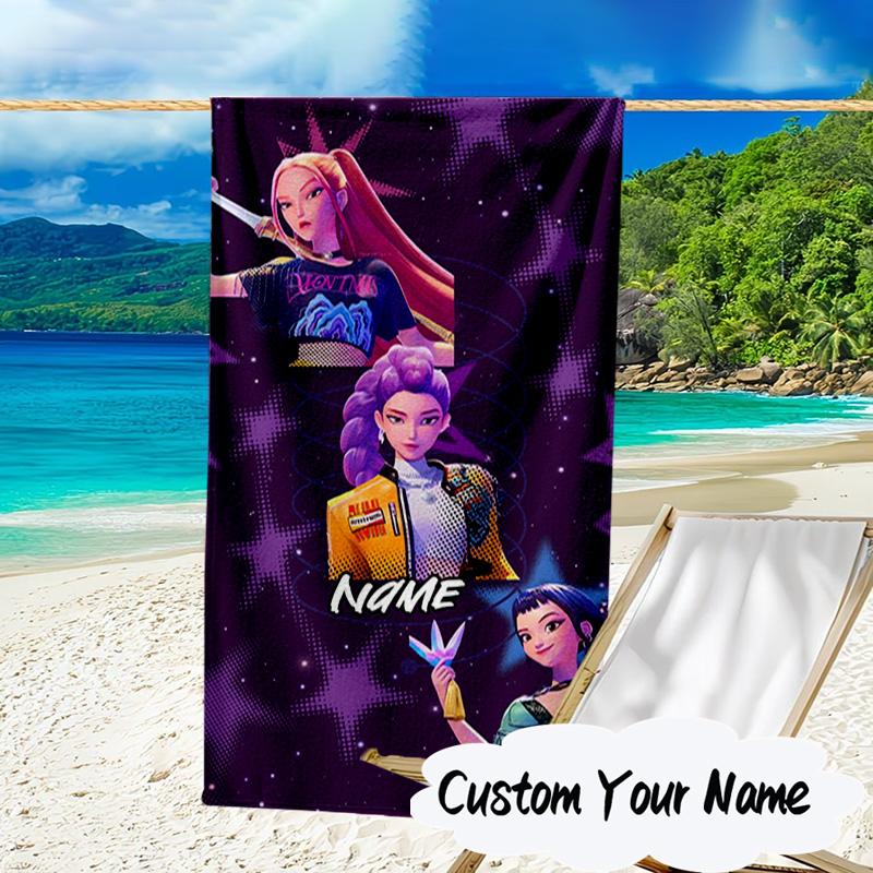 Custom Name KPop Cartoon Microfiber Beach Towel Super Soft & Absorbent for Bath, Beach, Travel  Bath Time Accessory, Fan Gifts