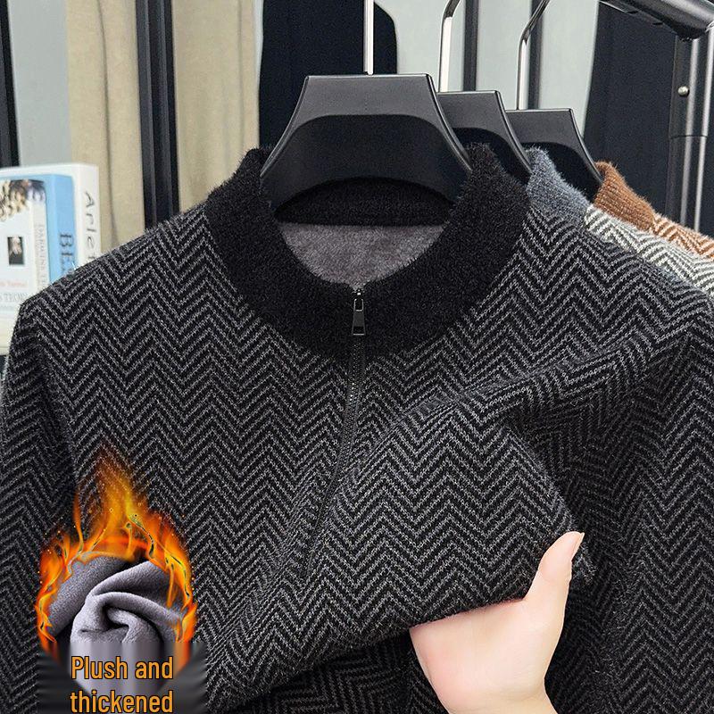 Dad's Warm Winter Knit: Mink Velvet Zipper Sweater, Plus Velvet for Middle-Aged & Elderly Men