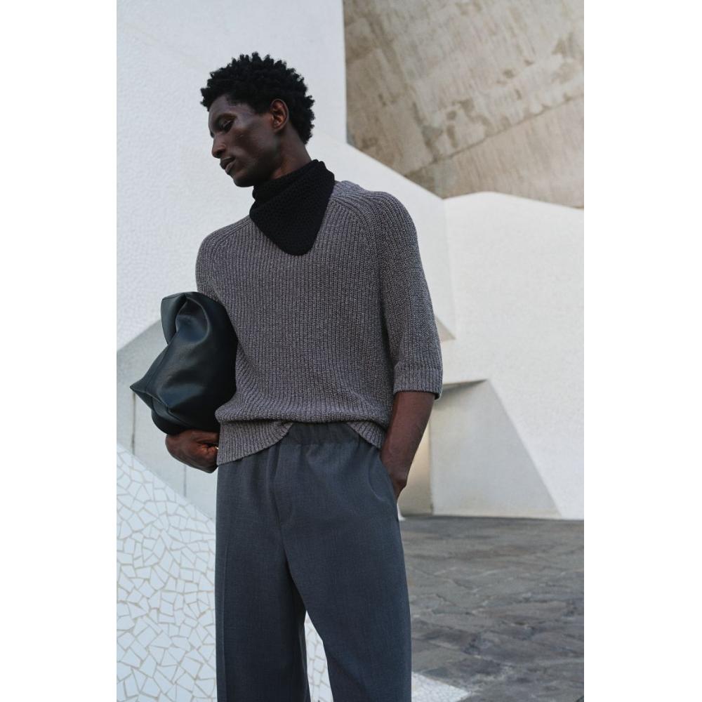 H M sHort Sleeve Sweater Regular Fit Dark Grey