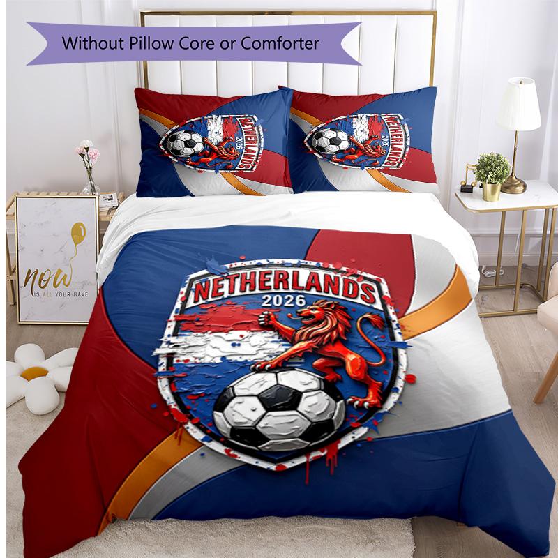 Netherlands Football Printed Bedding 3 Piece Set Cozy Breathable Bed Cover Set as Housewarming Holiday Gift
