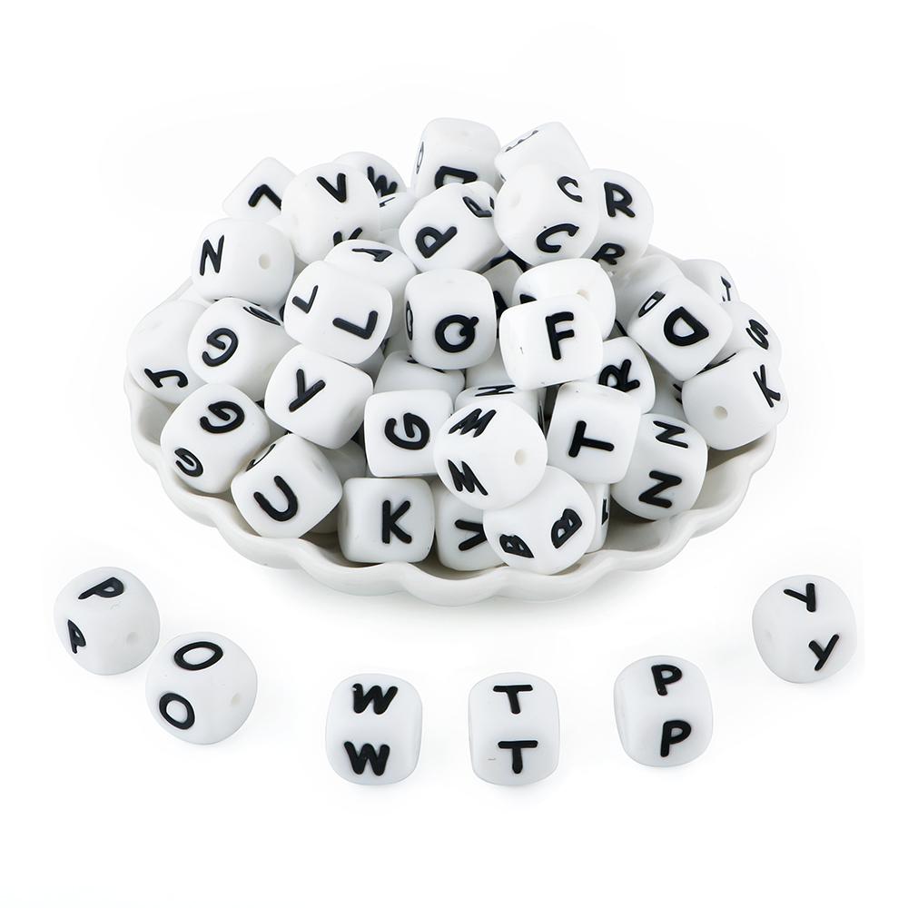 Kovict 50pc Alphabet English Silicone Letter Beads For Jewelry Making Bulk 10mm  For Personalized Pacifier Jewelry Accessories