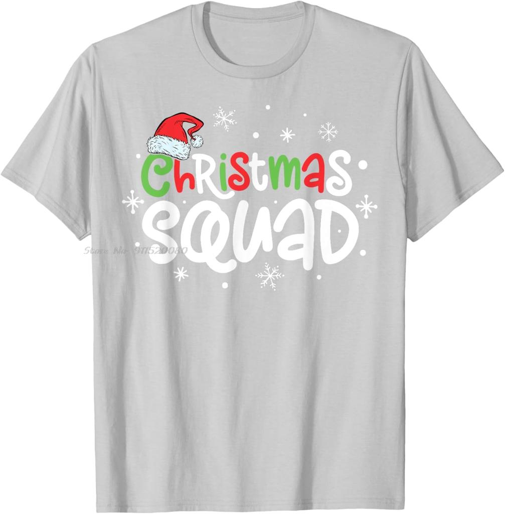 Fashion Christmas Squad Cotton Tshirt Xmas Santa Graphic Oversized Tshirt Friends Family Matching Unisex Tops Tees Unisex Clothing