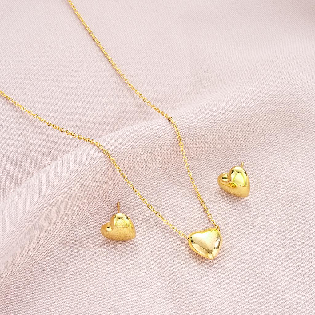 Boho Chic Gold Color Heart Jewelry Set Fashion Love Pendant Necklace Stud Earring Sets for Women Boho Daily Wear Jewelry Gifts