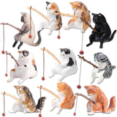 WATASHINO Cat Fishing Cat Aquarium Miniature Mini Fishing of Figurine, Ornament, Object, Toy, Toy, (Set 10)