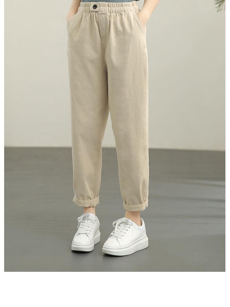 

Жіночі ретро твілові слім гаремні штани на осінь 2021 - Еластична талія, однотонні, довжина дев ять точок. M абрикосовий