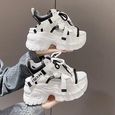 Mode Été kawaii Femmes Baskets Mesh Baskets à Plateforme Haute Chaussures Blanches Talons Compensés Sandales Respirantes Femme Chaussures Décontractées d'Été