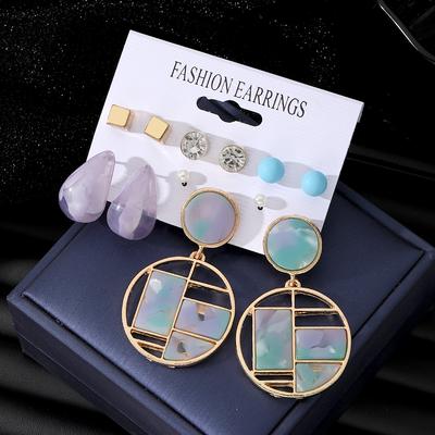 2023 Party-Ohrringe, Gold, quadratisch, Stereo-Ohrringe, Diamant, Deluxe, lila Tropfen-Ohrringe, 10-teiliges Set, großer runder Bogen, blaue runde Perlen, süßes Schmuckgeschenk