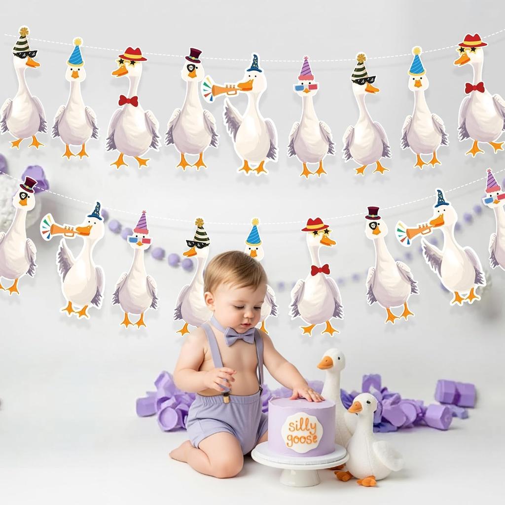 Cheerland Silly Goose Party Decorations Garland Birthday Banner Garden Tea Party Hanging Funny Goose Go Duck Decoration Supplies Farm Themed Cute
