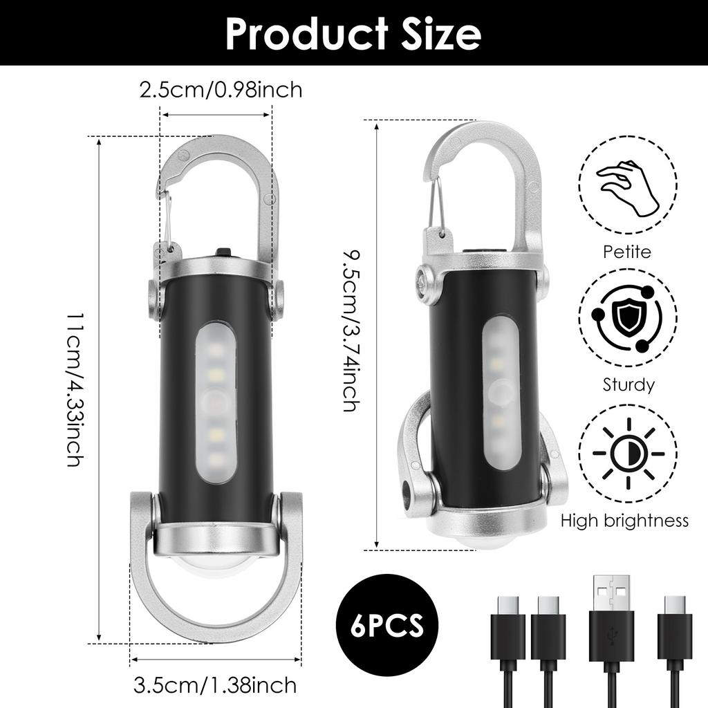 6Pcs Portable Keychain Flashlight Rechargeable Waterproof Mini Keychain Flashlight Phone Charger with 7 Light Mode for Outdoor