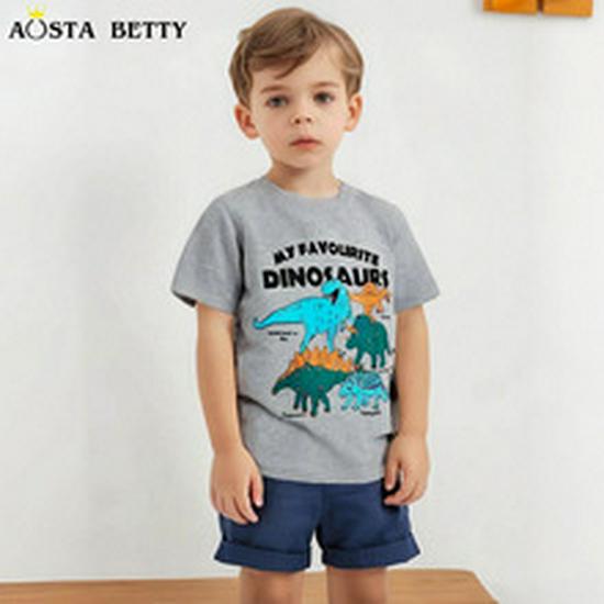 AostaBetty Boys' Round Neck Short Sleeve Summer Two-Piece Homewear Set
