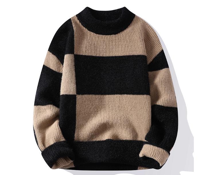 Men's Round Neck Color-Block Sweater - Trendy Knitwear Pullover for Autumn/Winter