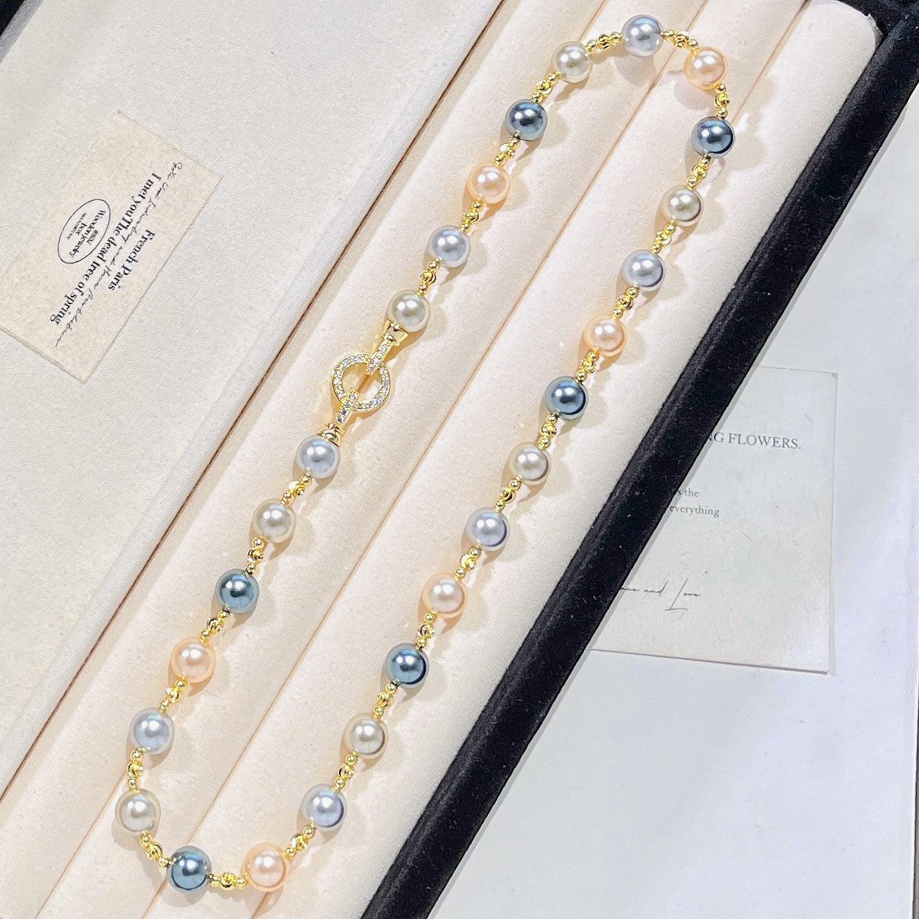 

10Mm Autumn And Winter High-Gloss Warm Gold Tahitian Artificial Crystal Pearl Necklace Collarbone Chain Sweater Chain