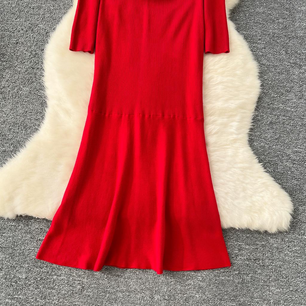 Jesień Zima Kobiety Elegancki Golf Długi Rękaw Dzianinowy Sweter Pulower Długie Sukienki Maxi Syrenka na Imprezę