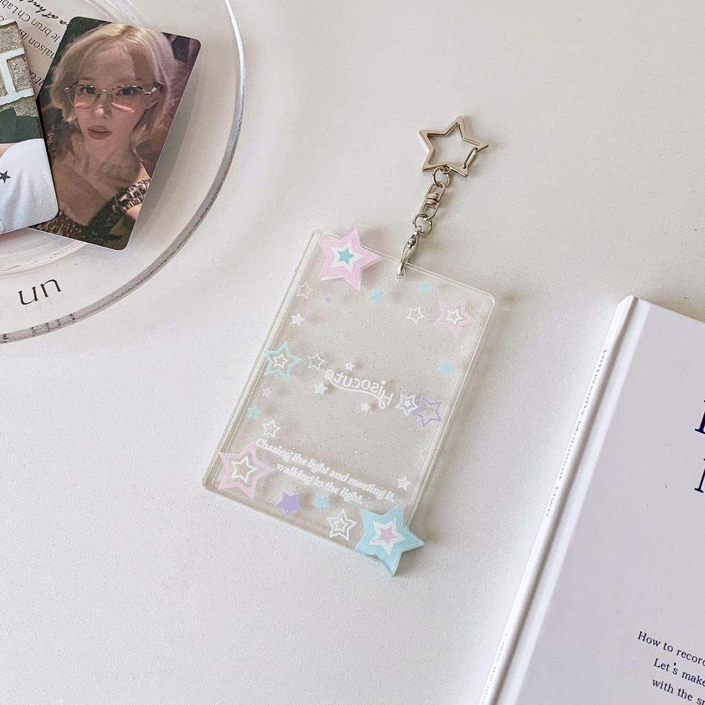 Acrylic Star Photo Card Holder - Protective Sleeve & Keychain for 3-Inch Polaroid Display
