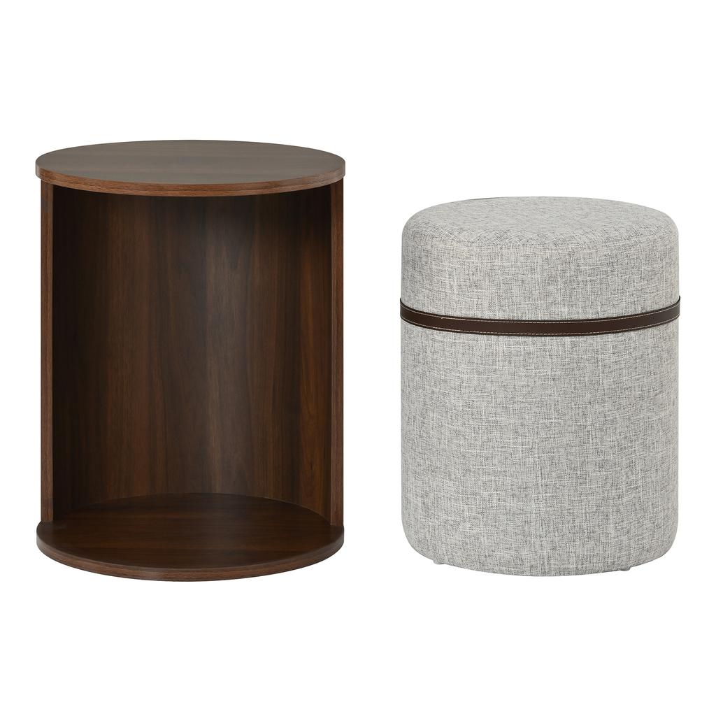 Set Tavolino con Sgabello Tavolino Rotondo Comodino Tavolino da Divano Tavolino Occasionale con Contenitore Legno MDF Aspetto Mobili Moderni per Soggiorno
