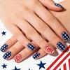 Independence Day US Flag Wearable Nails - Blue, White & Red with Stars Design, 24-Piece Set