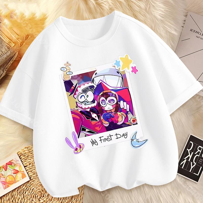 Children Short Sleeve T Shirts The Amazing Digital Circus Anime Cartoon Print Cotton Top Boys Girls Summer Casual Crew Neck Tees