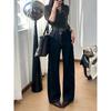 Women's High Waist Straight Leg Jeans Loose Fit Super Fleece Lined Non Stretch Dark Denim Pants Winter Warm Street Style Trousers