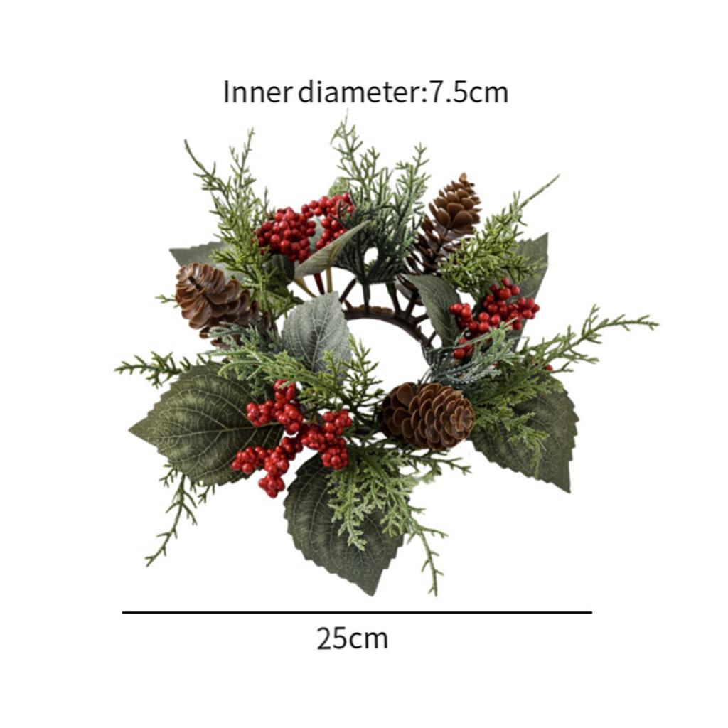 Säulenkerzenring Kranz Schnee-Kiefer Rustikal Rote Beeren Kranz Grünzeug Kranz für Hochzeit Festival Mittelstücke Weihnachtsdekoration