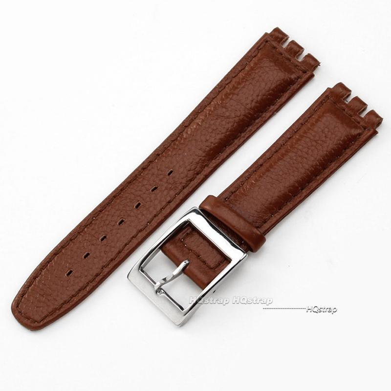 17mm Echtes Lederarmband für Swatch Armband Litschi Uhrarmband Armband Braun Uhrenarmbänder Damen Herren Uhr Gürtel Zubehör